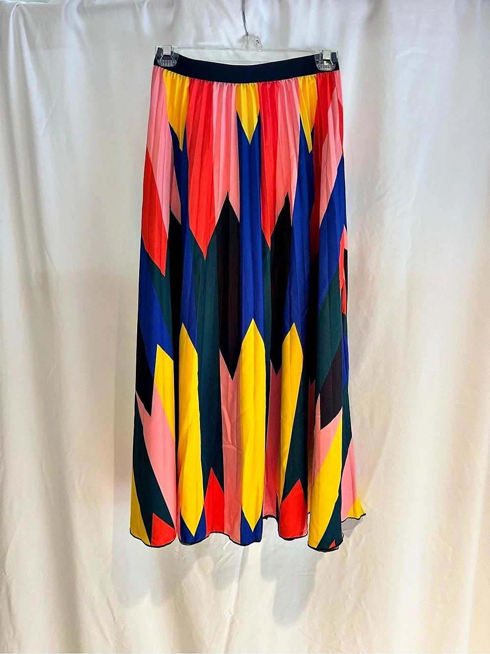 Multicolor Geometric Pleated Maxi Skirt Elastic Waist Size M